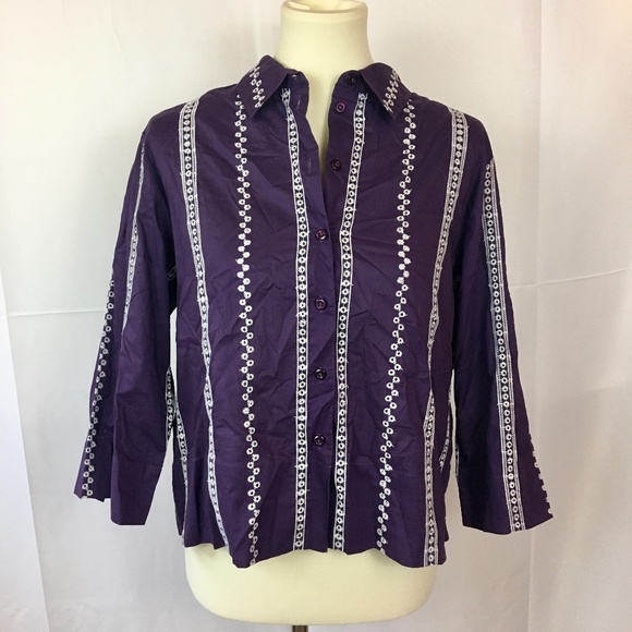 Westbound Tops - NEW Westbound Embroidered Button Up Top Purple LP